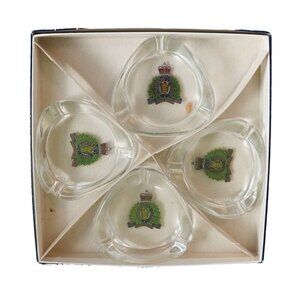 4 RCMP Ashtrays 1873 - 1973 Glass Royal Mounted Police Boxed Set Tobacciana